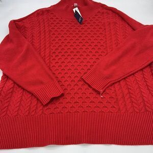 NWT Sz XL CROWN & IVY Cable Knit Cotton Blend Oversized Red Side Slit Sweater
